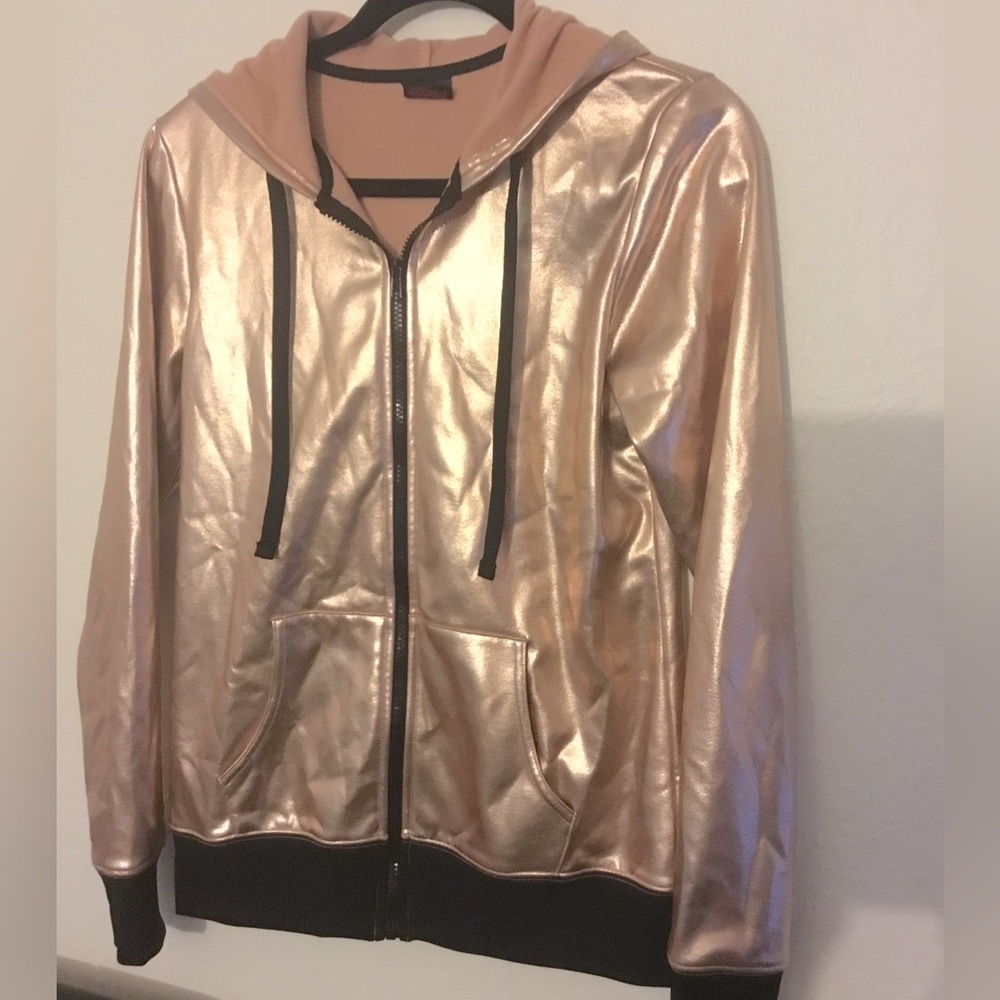 Rose gold zip up hooded jacket